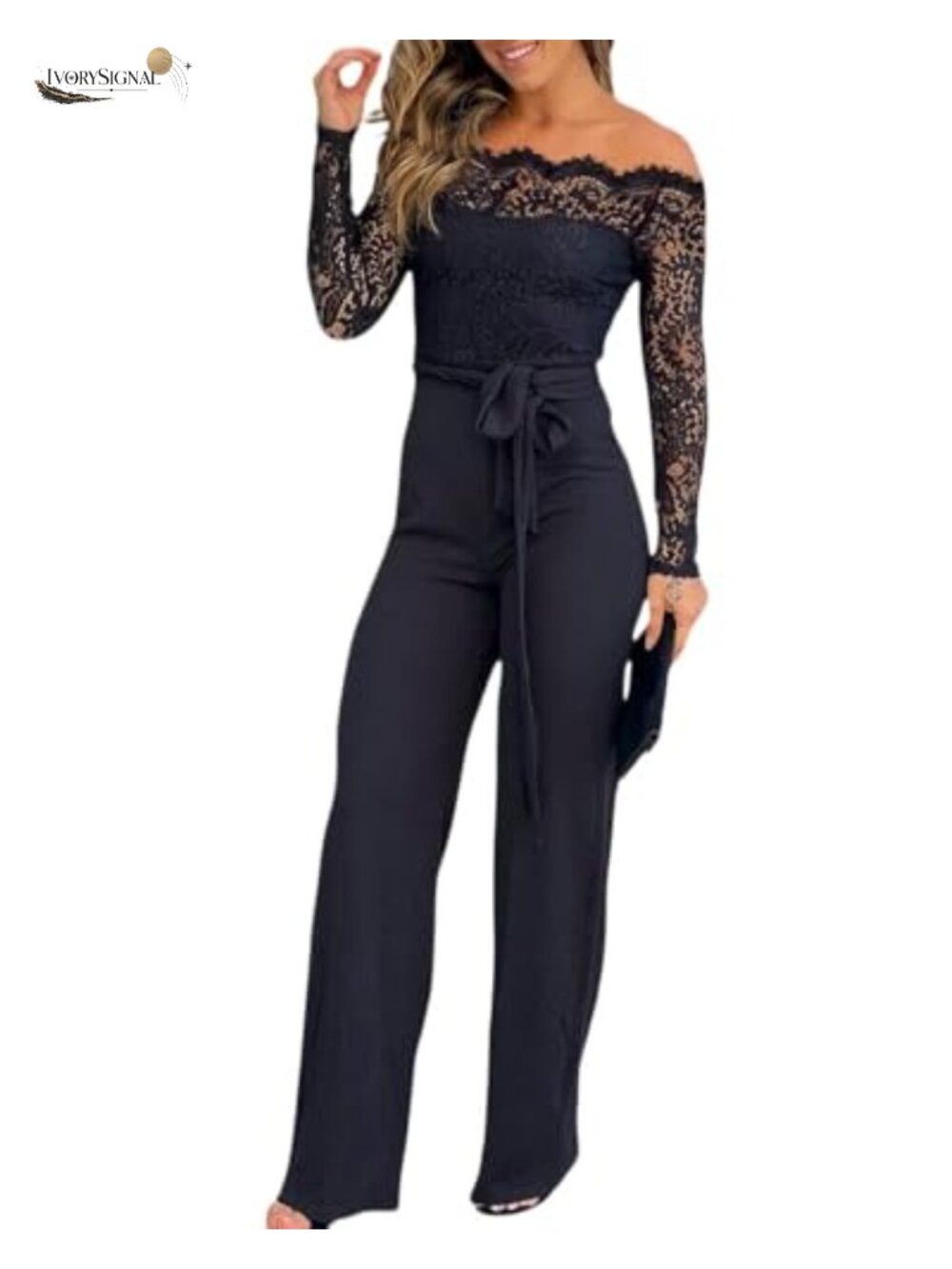 Off Shoulder Lace Jumpsuit Women's Dressy Romper with Belt
